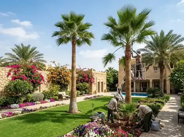 زراعة وتكريب النخيل والأشجار والزهور
